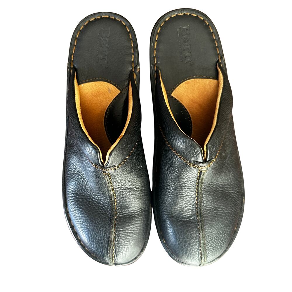 Born Black Leather Comfort Clogs Mules Womens Size 8M